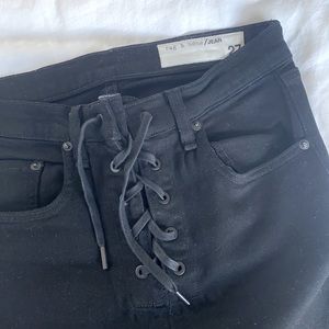 Rag and bone high rise black stretch jeans with tie front